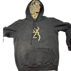 Browning Black Hoodie‎ with Camouflage Logo Men's Size M thick
